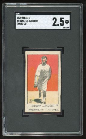 1920 W516-1 Strip Card #8 Walter Johnson Hand Cut HOF SGC 2.5 GOOD+