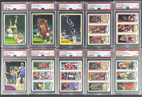 1980-1981 Topps Basketball PSA Graded Lot (10) w/ Bird, Magic, and Erving