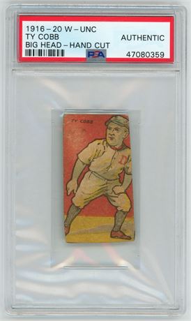 1916-20 W-UNC Ty Cobb Big Head Hand Cut PSA Authentic Pop 7 All Authentic
