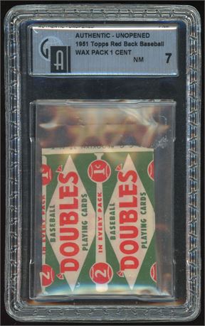 1951 Topps Red Back Baseball Wax Pack GAI 7 NM Authentic Unopened Wax Pack