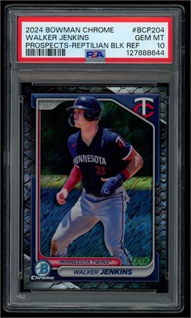 2024 Bowman Chrome Walker Jenkins Prospects-Reptilian Blk Ref 1/10 PSA 10