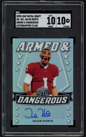 2020 Leaf Metal Draft Jalen Hurts RC Armed & Dangerous Auto 21/60 SGC 10 Auto 10