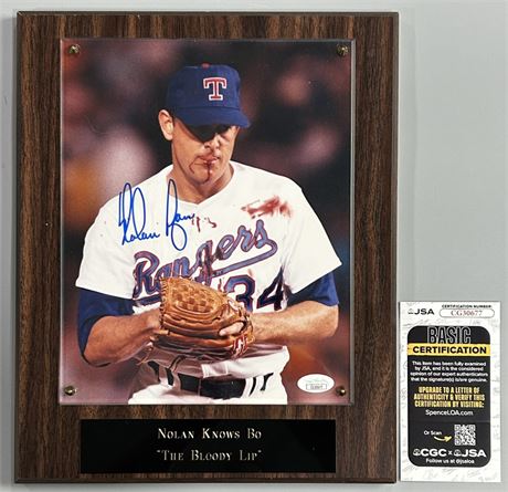 Nolan Ryan Signed 8x10 Photo Mounted on Plaque JSA