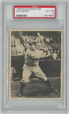 1928 R316 Kashin Pub. Lou Gehrig PSA 6 EXMT (Pop 5, only 6 Higher)