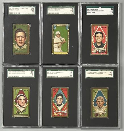 1909-11 T205 SGC 1-2 Graded Lot (6) w/ HOF Tinker, Collins & Cycle Backs
