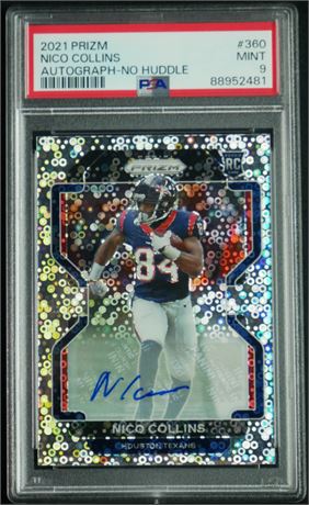 2021 Panini Prizm #360 Nico Collins RC Autograph No Huddle Disco PSA 9 MINT