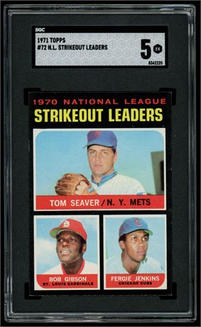 1971 Topps #72 NL Strikeout Leaders Seaver/Gibson/Jenkins SGC 5