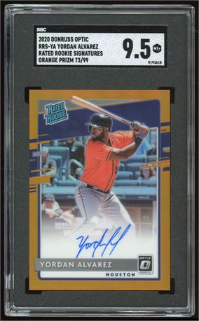 2020 Optic Yordan Alvarez Rated Rookie Signatures Orange Prizm 73/99 SGC 9.5