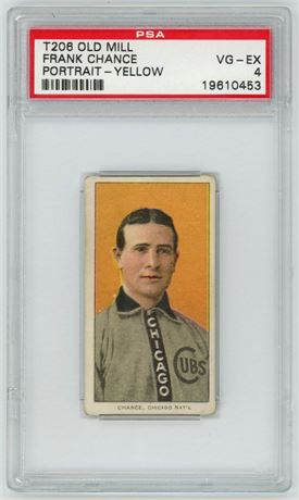 1909-11 T206 Old Mill Frank Chance HOF Portrait Yellow PSA 4 VGEX