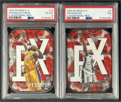 1999 Skybox EX Basketball PSA Graded Lot (2) w/ O'Neal & Duncan E-Xceptional Red