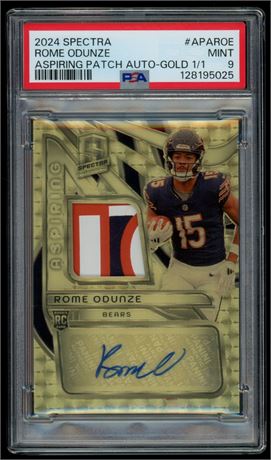 2024 Spectra Rome Odunze RC Aspiring Patch Auto Gold 1/1 PSA 9
