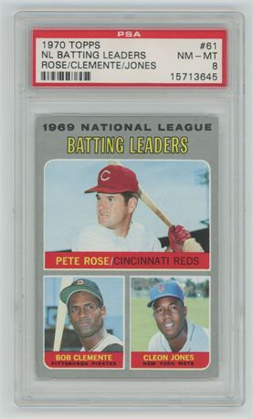 1970 Topps #61 N.L. Batting Leaders Rose/Clemente PSA 8 NMMT