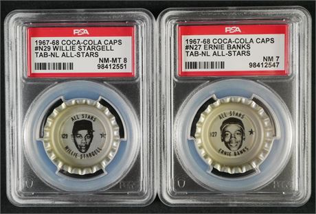 1967 Coca-Cola Caps Tab NL All-Stars PSA Graded Lot (2) w/ Banks, & Stargell