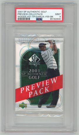 2001 Upper Deck SP Authentic Golf #51 Tiger Woods RC On Front PSA 9 MINT