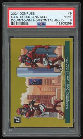 2024 Donruss #9 CJ Stroud & Tank Dell Downtown! Horizontal Gold 9/10 PSA 9 MINT