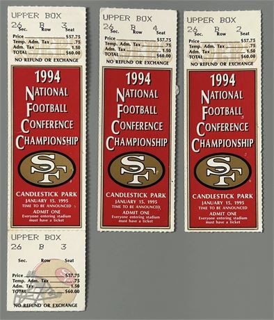 1994 NFC Championship Game Tickets Lot (3) w/ Full Ticket (wrinkles)
