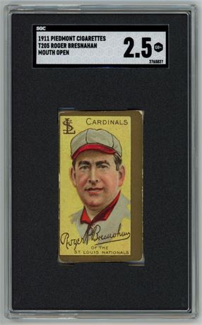 1911 T205 Hassan Roger Bresnahan Mouth Open SGC 2.5 GOOD+