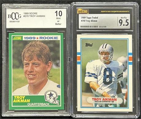 1989 Troy Aikman RC Lot (2) w/ Score