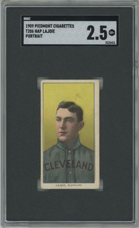 1909-11 T206 Piedmont Nap Lajoie Portrait SGC 2.5 GOOD+