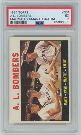 1964 Topps #331 AL Bombers Mickey Mantle PSA 5 EX