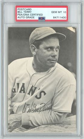 1973 TCMA Postcard Bill Terry Auto PSA 10 Auto Grade