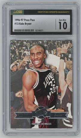 1996-97 Press Pass #13 Kobe Bryant RC CSG 10 GEM MINT