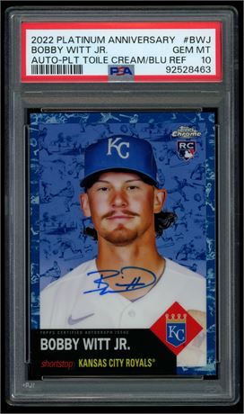 2022 Platinum Anniversary Bobby Witt Jr RC Auto Blue Refractor 82/99 PSA 10