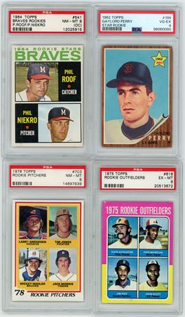 1962-1978 Topps Baseball PSA Graded RC Lot (4) w/ Perry, Niekro, Rice, & Morris
