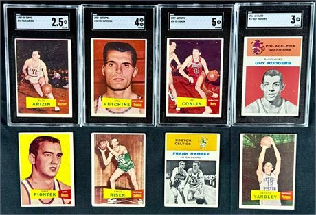 1950s - 1960s Topps/Fleer Raw/Graded Basketball Lot (8) w/ Paul Arizin