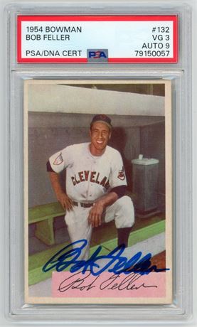 1954 Bowman #132 Bob Feller PSA 3 VG Auto 9