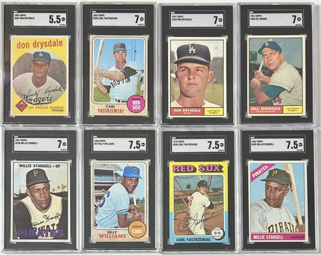 1959-1975 Topps SGC High Grade Stars and HOF Lot (8) w/ Yaz, and Drysdale