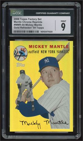 2008 Topps Factory Set Mantle Chrome Reprints Gold Refractor '54 Topps CGC 9